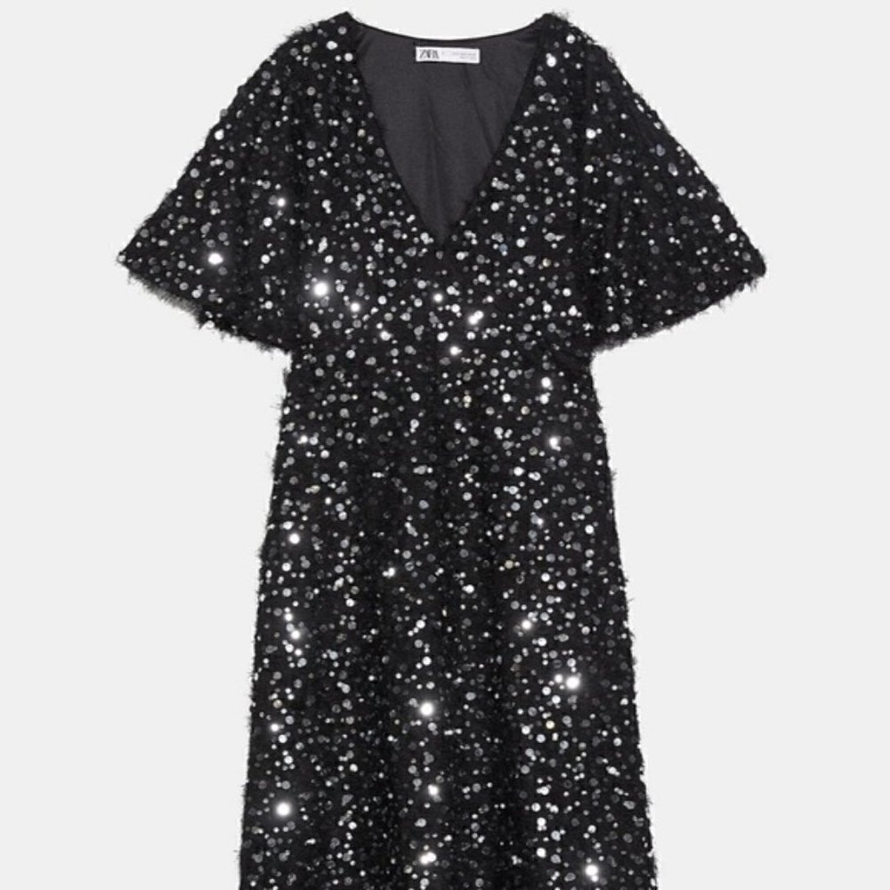 NWT ZARA Limited Edition Silver Sequin & Pearls HOLIDAY Maxi SMALL Dress FALL - Picture 8 of 13